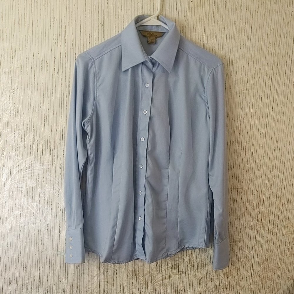 Gold Tri-mountain Women's Small Button Up Shirt Blue Long Sleeve Top